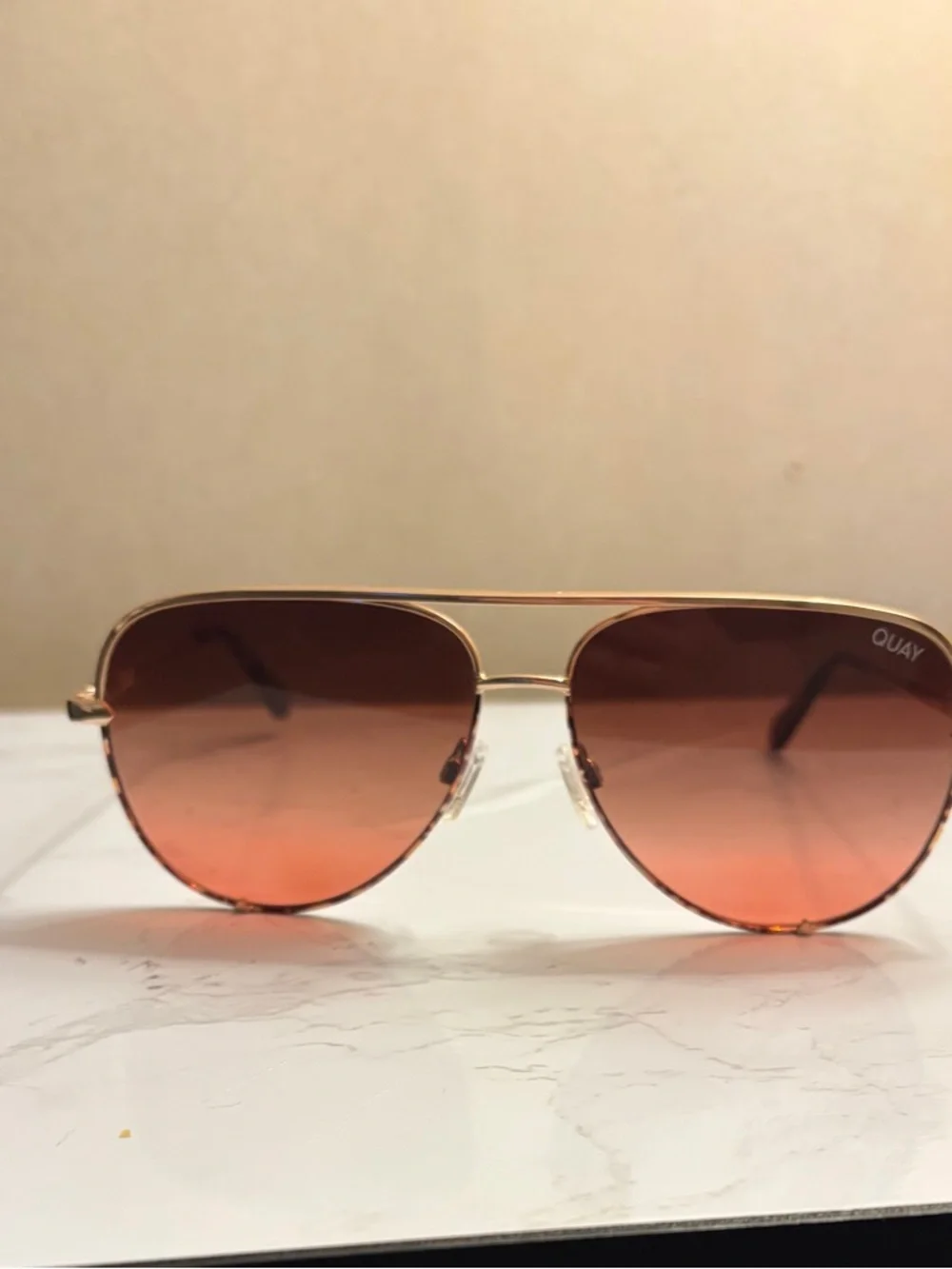 Quay Australia Gold Frame Sunglasses with Orange Gradient Lenses